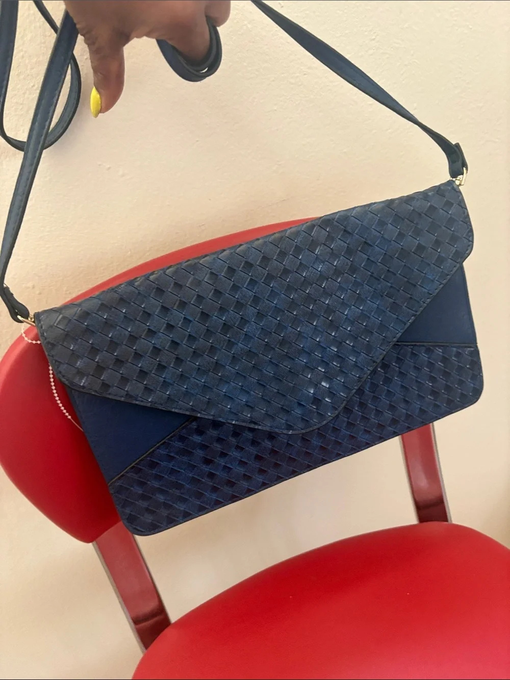 Classic Navy Woven Envelope Shoulder Bag - Women